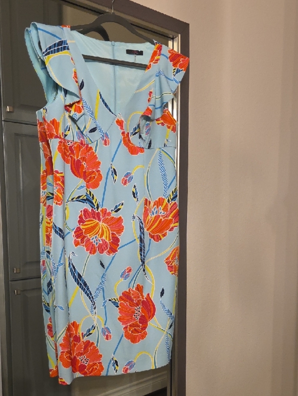 Trina Turk Light Blue Midi Dress with Orange Floral Print